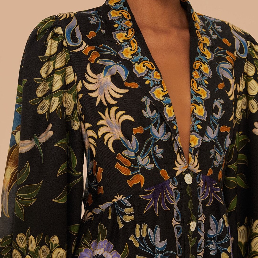 FARM Rio Black and Purple Buttoned Peplum Dress 💯 rayon - Picture 9 of 17